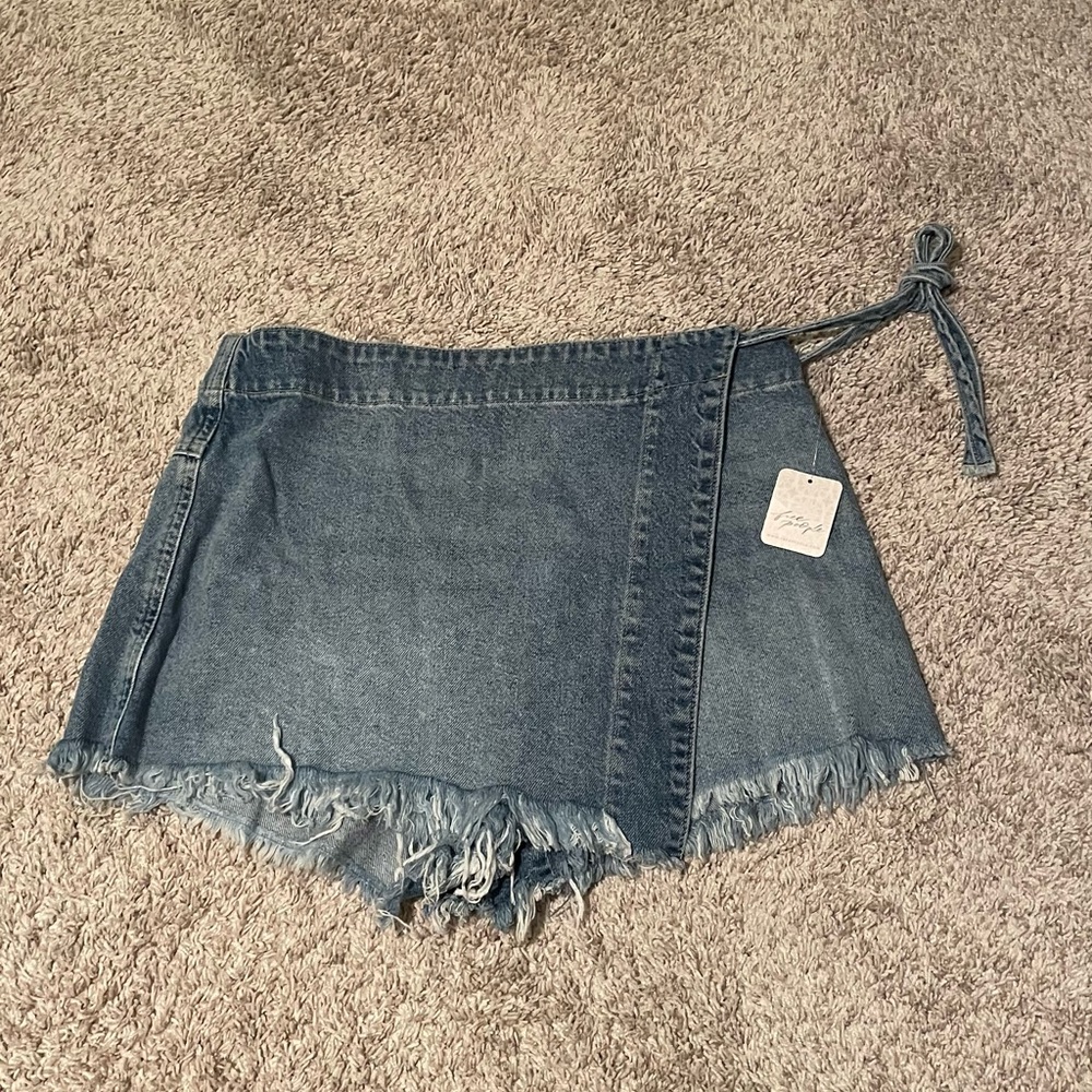 Free People Emmy Denim Wrap Shorts